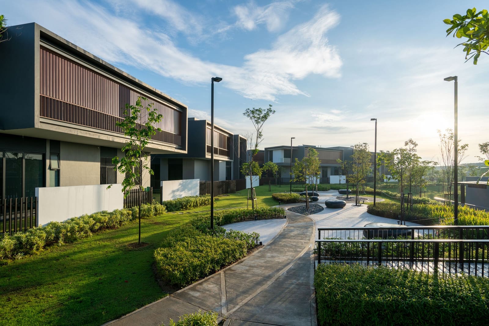 Sustainable architectural detailing and landscaped setting at Grandezza Eco Sanctuary